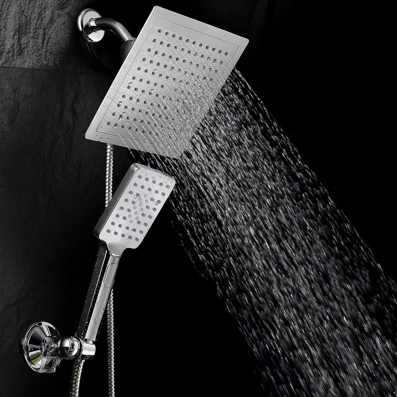 Dream Spa Hotel Spa Ultra-Luxury 9" Square Rainfall Shower Head / Handheld Combo. Convenient Push-Button Flow Control for easy one-hand operation. Switch flow settings with same hand! Premium Chrome. - Image 5